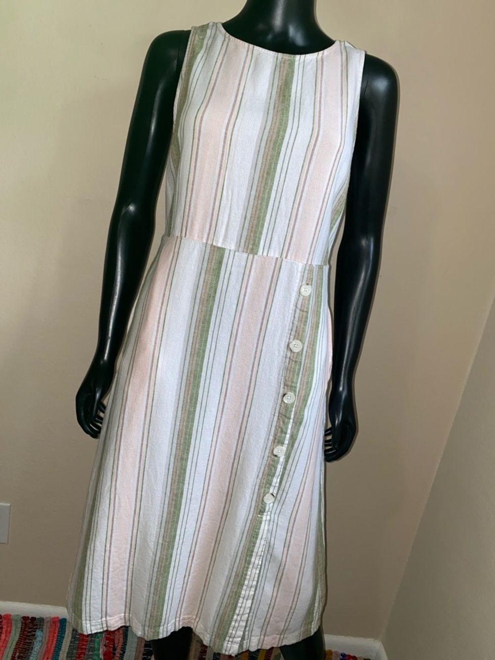 Cato Striped Sleeveless Midi Dress in Pink, Green, White